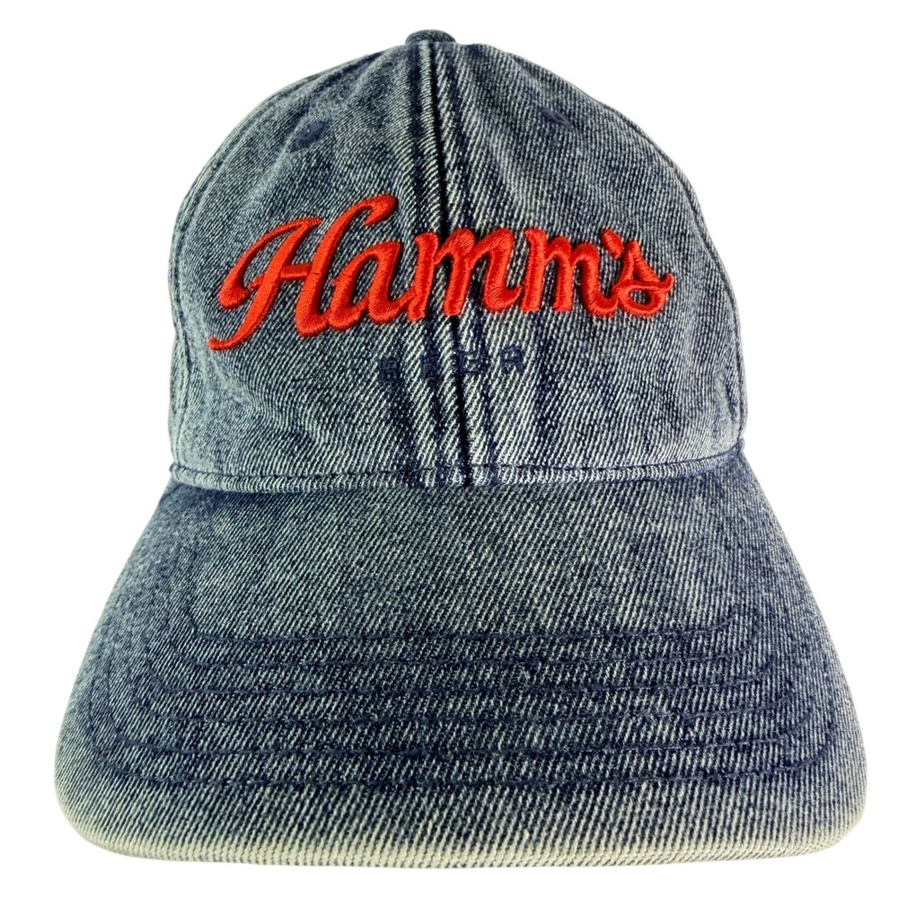 Legacy Hamm's Beer Acid Wash Denim Baseball Dad Cap Hat Blue Red Script